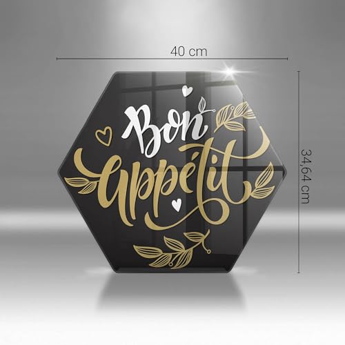 Planche à découper induction hectagonale 40cm avec inscription bon appétit Wallfluent