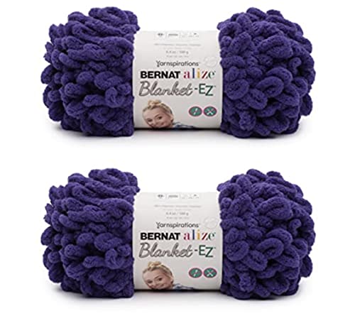 Image of Bernat Alize Blanket-EZ Chunky Yarn for Hand Knitting, Bright Purple 2-Pack | #7 Jumbo Yarn, 100% Polyester, Super Soft Looped Crochet Yarn for Hand Knitting, Beginners & DIY Crafts, 18yds per skein