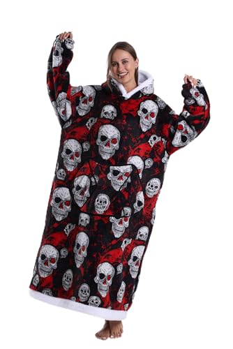 Capecage Blanket Hoodie Long Hooded Blanket Sweatshirt as Birthday Gifts for Women Men Long Wearable Blanket for Women Men. (Skull)