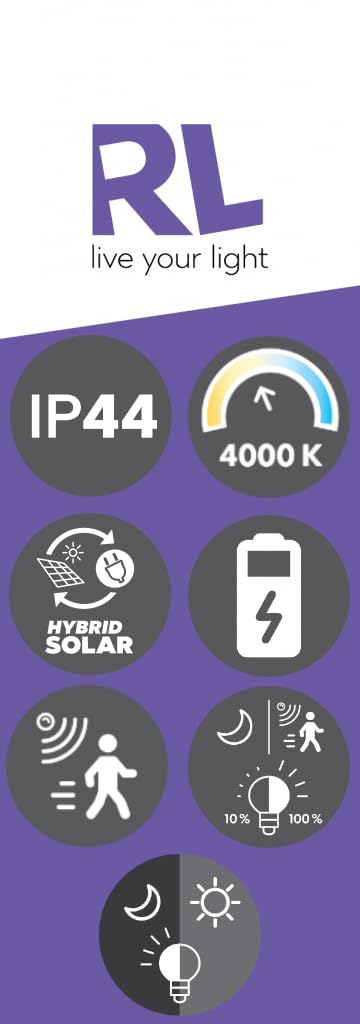 Reality Leuchten LED Außen Wegeleuchte Gorda R44676132, Kunststoff Schwarz matt, 3.5 Watt LED, Hybrid Solar/Akku, Dämmerungssensor, Bewegungssensor