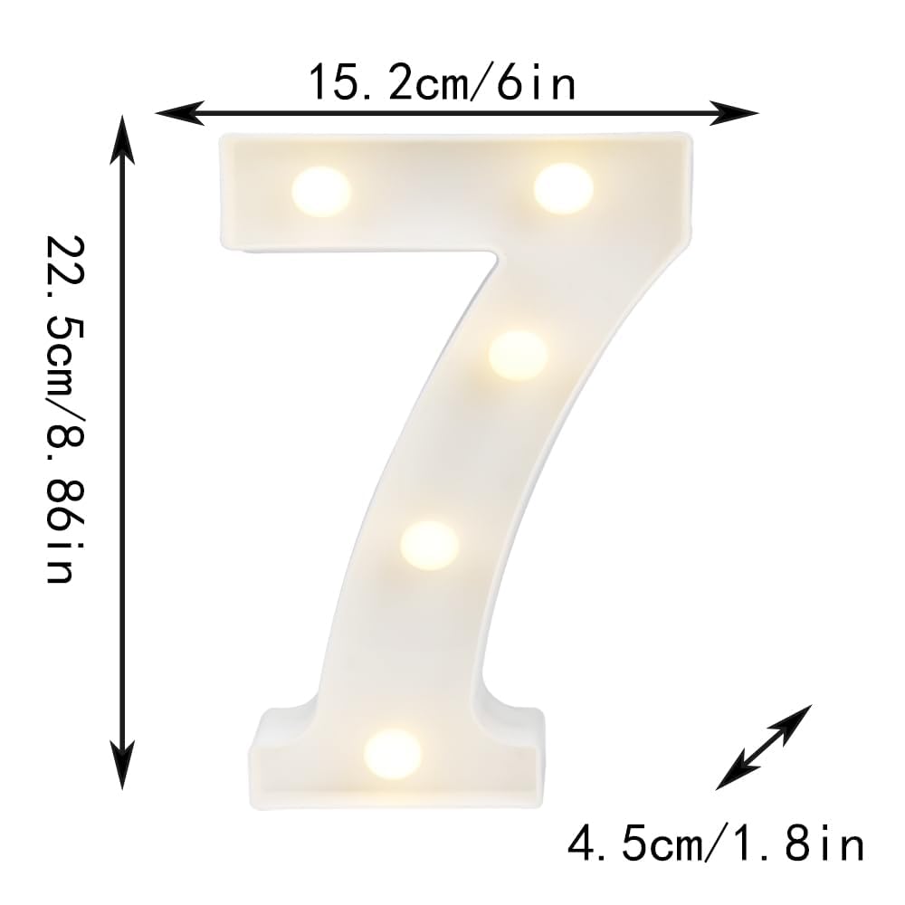 8.8" Decorative LED Light Up Numbers, Marquee Numbers Lights for 7th Birthday Decorations, Lighted Number Sign for Birthday Party Night Lights Wedding Anniversary Home Wall Decor, White Number 7 — view 6