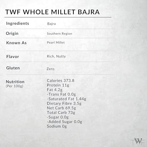 Image of TWF Unpolished Bajra Whole Millet | 500g | Pearl Millet | Hulled | Naturally Gluten-Free | Nutrient-Rich Supergrain