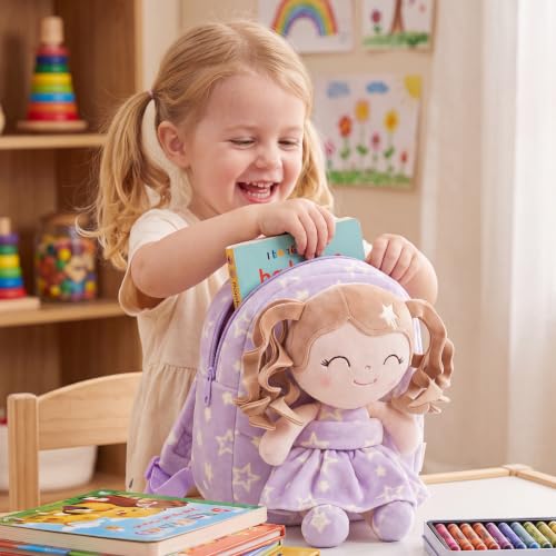 Image of Gloveleya 3.5L Curly Hair Plush Figures Dress Backpack - Purple Star, 9 inches, 3.5 liters