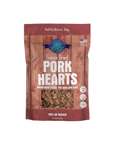 Shepherd Boy Farms Freeze Dried Dog and Cat Treats Pork Heart All Natural Single Ingredient Freeze-Dried Dog Treat & Snacks Made in USA High Protein Essential Nutrition of Raw Food 3oz