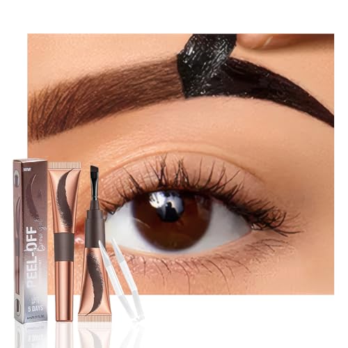 FeiCuiYun Eyebrow Tattoo Peel Off Tint Gel for Women, Dark Brown Peel Off Eyebrow Tint with 150°Small Curved Tray, Last Up to 5 Days, Waterproof, Fuller & Defined Looking Brows (04#Chocolate)