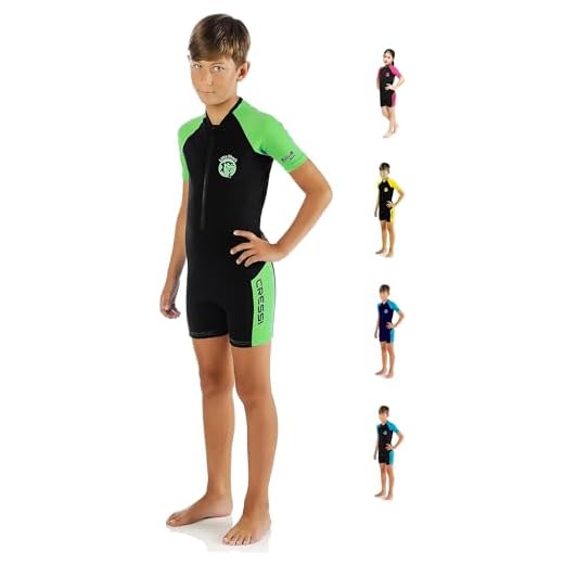 Cressi Little Shark Jr Shorty 2mm - Kurzarm Neoprenanzug für Kinder,Schwarz/Lime, 5/6 Jahre