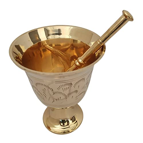 Metalika Mortar And Pestle Golen Brass Metal Mixer Grinder, Spice Okhli And Musal Masher Home & Kitchen Décor 5 Golden Mt-Bm&P002 0 #TOP2