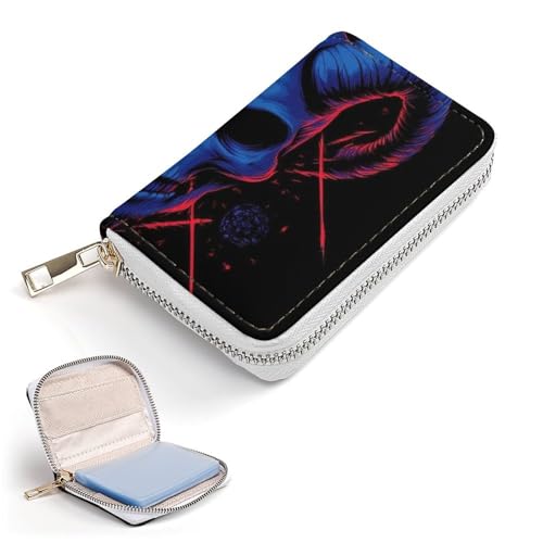 Women's Portable Card Holder Wallet, Pu Leather Credit Card Organizer Bag with 20 Slots Goth Skull Goat Art Zipper Slim Coin Purse2