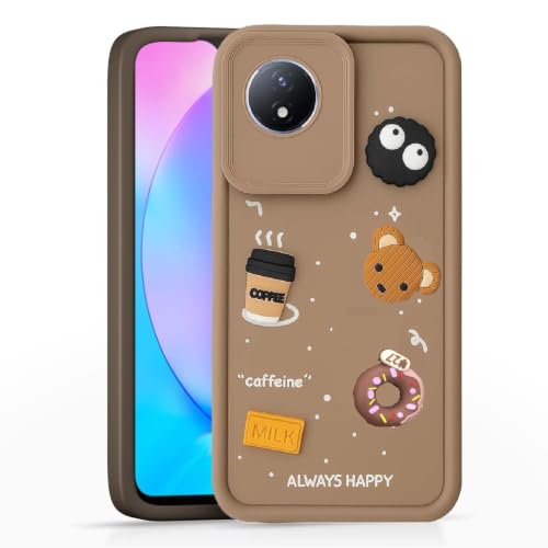 Image of Bintage Cute Fun Taddy Cartoon 3D Ball Bear Milk Donut Coffee Cup Silicon Case Full Body & Camera Protection Back Cover Compatible for Vivo Y02t - Brown
