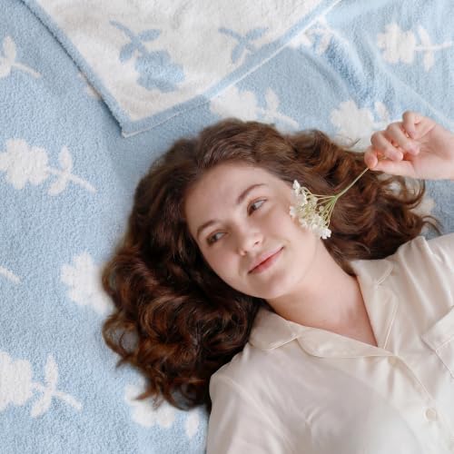 Snuggle Sac Twin Size Bedding Blanket, Blue Flower Throw Blanket for Couch, Microfiber Fluffy Warm Cozy Fuzzy Soft Reversible Blankets, Blue, 60x80 inches - image 6