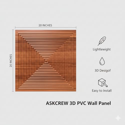 Image of 3D Decorative PVC Wall Panel 20x20 Inch - Wooden Texture Check Pattern, Non-Self Adhesive, Waterproof Wall Tile for Living Room & Office Walls