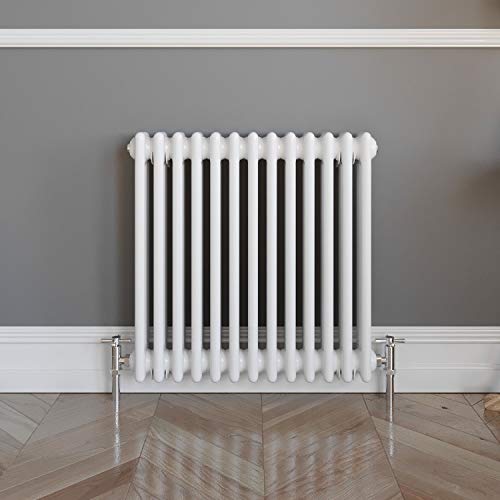 Image of iBathUK | 600 x 600 mm Traditional Cast Iron Style Horizontal Radiator Matt White 3 Column
