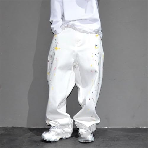 Men’S Trendy Hip Hop Splash-Ink Painted Baggy Straight Skateboard Denim Pants Button Fly Midweight Full Length Jeans4