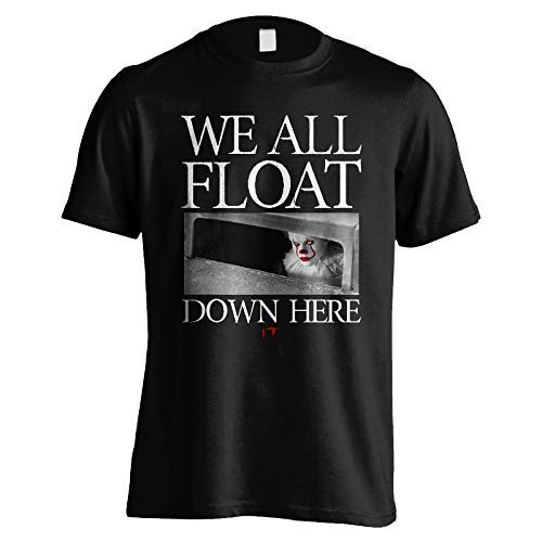 Stephen Kings ES Camiseta para Hombre Pennywise Todos flotamos aquí Algodón Negro - L