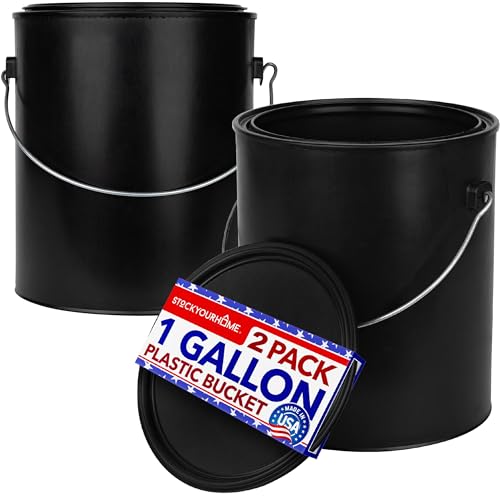 All-Plastic Paint Can (2 Pack) - Gallon Bucket with Metal Handle - Small Bucket with Airtight Seal - Rust Proof Plastic Paint Container with Lid - Reusable Paint Storage Container - Stock Your Home