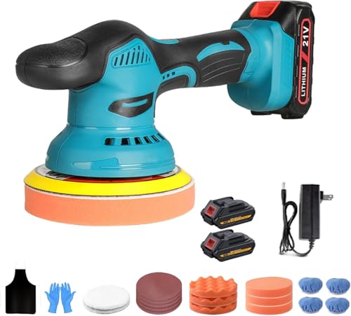 Cordless Buffer Polisher, 6 Inch Rotary car Buffer Polisher with 2PCS 21V 2000mAh Batteries, Extra 17 PCS Attachment Pads, 6 Variable Speed 2800-5500 RPM for Car Boat Polishing Waxing