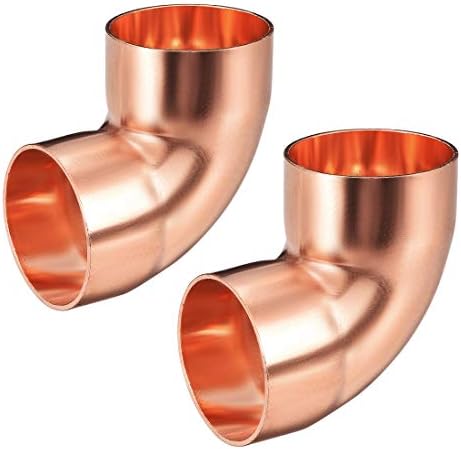 uxcell 38mm/1.5-inch ID 90 Degree 1.2mm Thick Copper Elbow Short-Turn Copper Pipe Fitting Connector for Plumbing 2pcs
