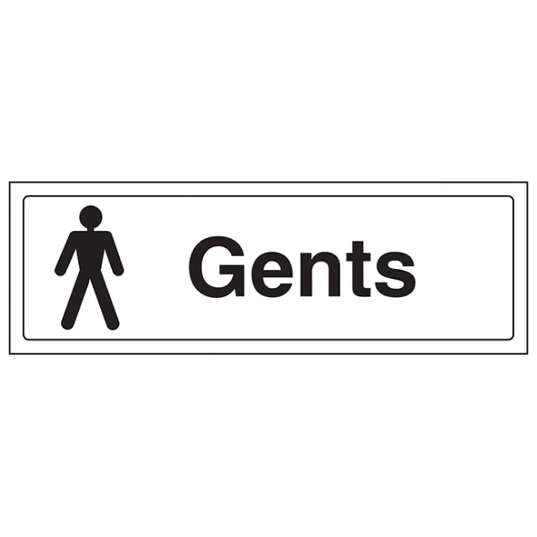 V Safety Gents Toilet Door Sign - 300mm x 100mm - 1mm Rigid Plastic