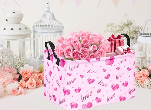 Image of Rec Heart Print Box Hamper Storage Basket Collapsible Organizer Bin Gift Shelf Baskets for Home and Kitchen Storage