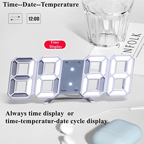 Petilleur 3D Led Wall Clock， Brightness Adjustable Digital Alarm Clock With Remote Control，Date Temperature Display Desktop Clock， For Home Office And Bedroom #TOP2