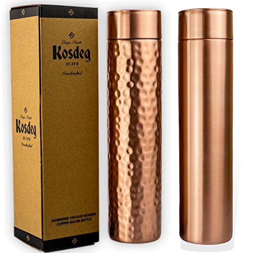 Kosdeg Copper Water Bottle - 34 Oz Extra Large - A Hammered and Smooth Ayurvedic Pure Copper Vessel For Drinking - Drink More Water, Lower Your Sugar Intake And Enjoy The Health Benefits Immediately