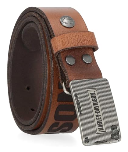 Harley-Davidson Men's Grunge H-D Logo Repeat Genuine Leather Belt – Brown2