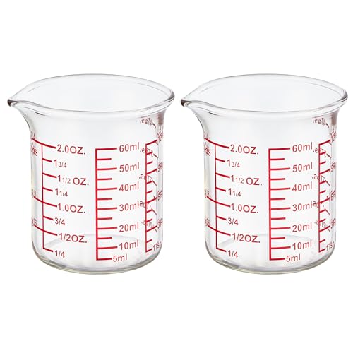High Borosilicate Glass Measuring Cup-V-Shaped SpoutGlass Measuring Beaker for Kitchen or Restaurant Easy to Read 60 ML (2 Oz)-Pack of 2