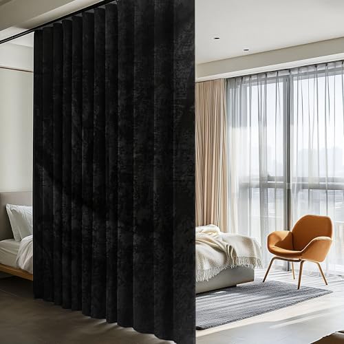 Image of Room Divider Curtains for Ceiling Track Rod, 100% Blackout Ceiling Track Curtains with Hooks Noise Reduction Privacy Curtain for Wall Ceiling Mount Track, 8.3 ft Wide x 7 ft Tall, Black, 1 Panel