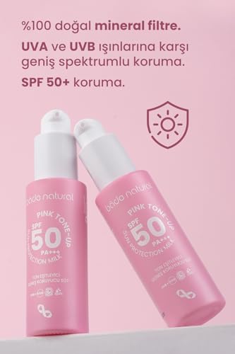 Image of Bade Natural Tone-Correcting & Brightening Pink Mineral Sunscreen Milk SPF 50 - Broad Spectrum UVA /UVB Protection with Zinc Oxide, Calamine, Aloe Vera, Panthenol & Vitamin B3 - 1.0 fl oz