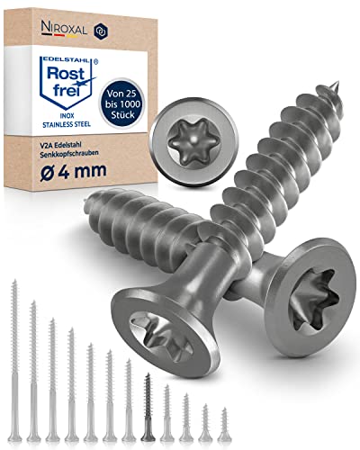 Stainless Steel Screws Torx Wood Screws 4 x 35 Stainless Steel V2A Rustproof Chipboard Screws for Wood Partial Thread 4 mm Thick 35 mm Long Pack of 10 Screws Wood A2
