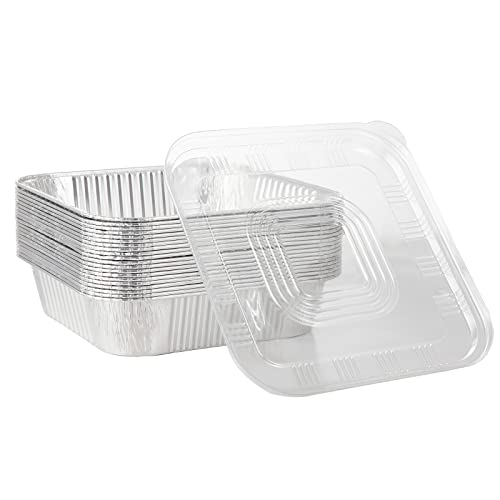 Waytiffer 20-Pack Disposable Aluminum Foil Tins - Heavy Duty Square Cake & Baking Pans with Plastic Dome Lids