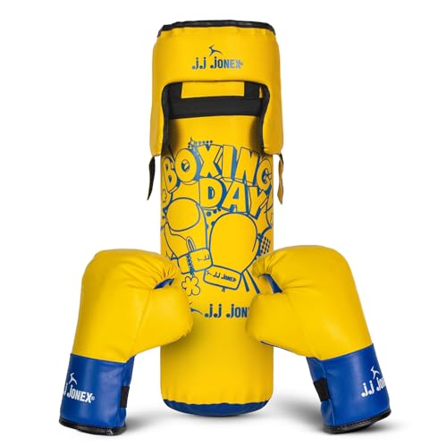 Image of JJ Jonex Sports Kids Boxing Punching Bag Set - Heavy Boxing Bag, Gloves, MMA, Home Gym & Martial Arts Training Equipment | for Boys & Girls for Age 3 4 5 6 7 8 Years | Yellow Color |