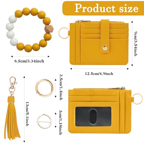 Image of KNGITRYI Wristlet Wallet for Women,RFID Keychain Wallet with Beaded Strap | 8 Card Slots,ID Window,Zipper Pocket,Leather Tassel,Compact Design