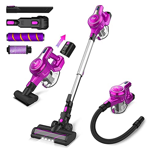 INSE Cordless Vacuum Cleaner, 23KPa Powerful Suction Stick Vacuum, Up to 45min Runtime Rechargeable 2500mAh Battery, 10 in 1 Quiet Lightweight Vacuum for Home Hard Floor Carpet Car Pet Hair-S6 RoseRed