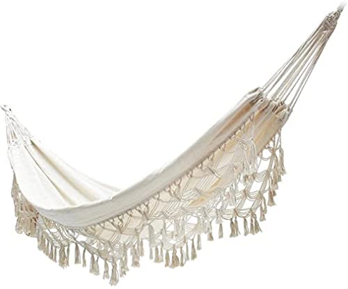 Tophacker Bohemian Hanging Hammock Large Double Hammock with Macrame Fringe Swing Bed for Beach Yard Patio Outdoor Party Wedding Decor White (Size : 78.7x59 Inch)