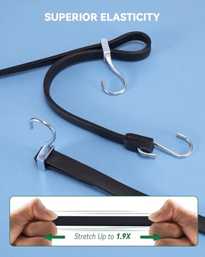 Image of Lucky Straps 18 Inch Adjustable Rubber Bungee Cords, 8 Pack, Black | Easy to Adjust from 6 inch to 18 inch, Rubber Tarp Straps with 1.9X Stretch & Crimped S Hooks for Cargo, Tarps, Van, Truck, Outdoor