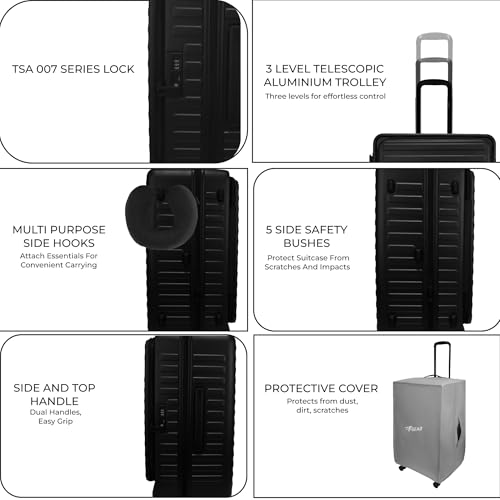 Image of F Gear Windsor Medium 68cm German Makrolon Polycarbonate|Japanese Hinomoto Wheel|Front-Opening Trunk-Style Hard Luggage|Check-in Suitcase for Travel|Laptop sleeve, Expandable, Anti-Theft Zipper| Black