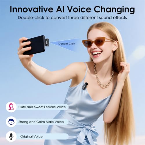 Image of Mini Wireless Microphone for iPhone Android Tablets | with Noise Reduction, 30h Charging Case, 3 Voice Changer, Plug & Play Mini Mic for iPhone Vlogging, Video Recording, Podcast