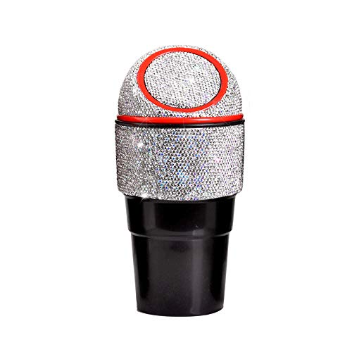 Image of Bling Rhinestone Auto Garbage Can Car Trash Can with Lid Mini Garbage Bin for Automotive Car, Home, Office, Kitchen, Bedroom (D)