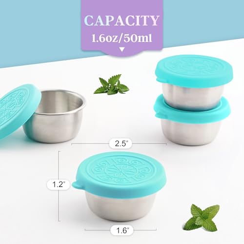 Image of Qukaka 1.6 oz Stainless Steel Salad Dressing Containers with Lids, 6 Pack