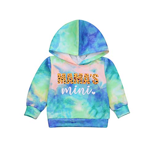 Emmababy Toddler Baby Girl Hoodies Sweatshirt Activewear Tie Dye Long Sleeve Mama's Mini Pullover Coat Jacket Fall Winter Clothes (Green, 1-2 Years)