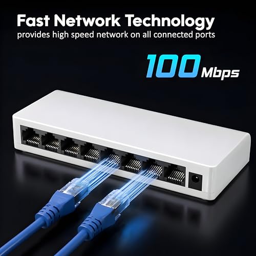Image of 8 Port Ethernet Switch 10 /100 Mbps Fast Network LAN Splitter Hub | Plug & Play Unmanaged, Fanless Silent Design | RJ45 LAN Expansion for PC, Laptop, Smart TV, CCTV, Router (8 Port)