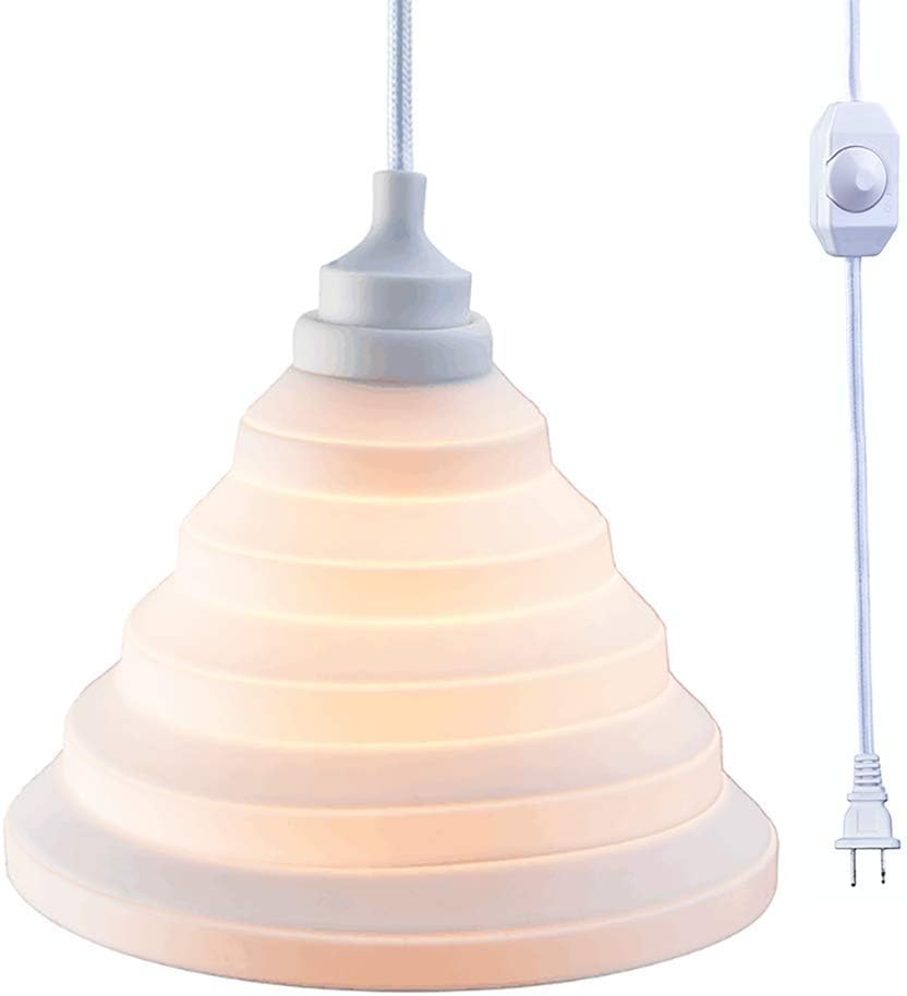 Plug-in Ceiling Pendant Lights Hanging Light Fixtures with Silicone Lampshade and 16 Ft Cord and Dimmer On/Off Switch Fit 40w, 60w Light Bulbs (White)