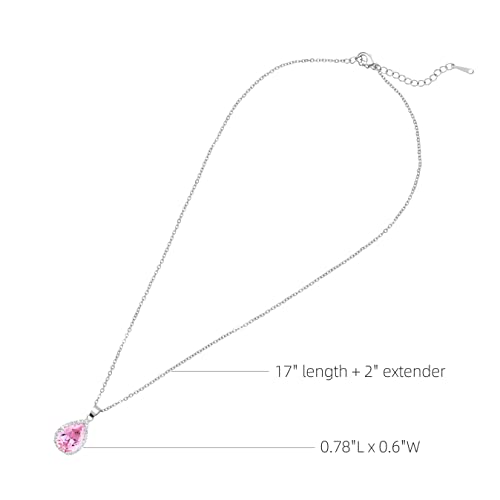 Linawe Pink Crystal Silver Chain Necklace For Women Girls, Diamond Pendant Cubic Zirconia Birthstone Rhinestone Teardrop Necklace, Preppy Bridal Wedding Summer Jewelry #TOP3