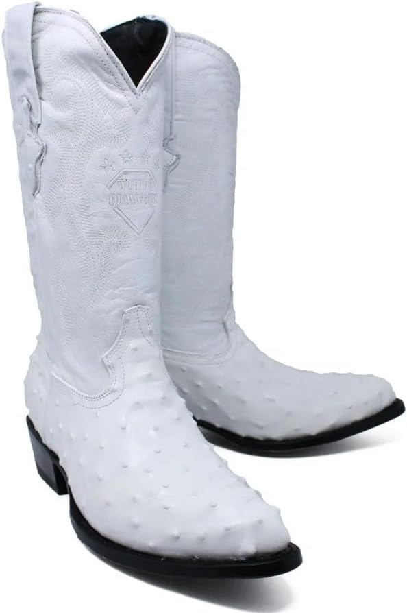 Men's Cowboy Boots - Genuine Leather Ostrich Print