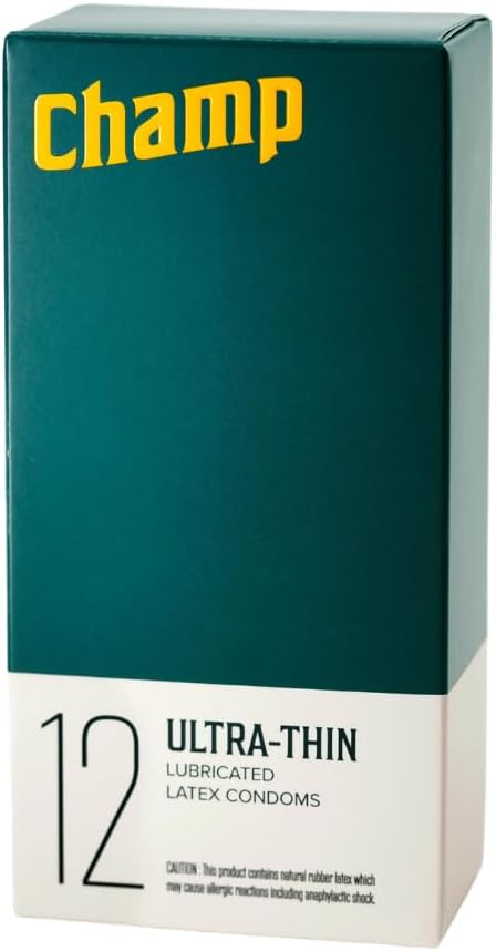 Champ | Ultra-Thin Condoms | Lubricated Latex Condoms | Fragrance and Paraben-Free | 36-Count