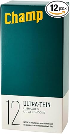 Champ | Ultra-Thin Condoms | Lubricated Latex Condoms | Fragrance and Paraben-Free | 12-Count