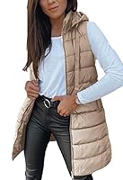 Imily Bela Damen Steppweste Lange Leichte Weste mit Kapuze Ärmellos Winterjacke Warm Übergangsweste,Khaki, S