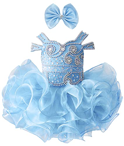 Baby Girl's Crystal Off The Shoulder Glitz Cupcake Pageant Dresses Princess Birthday Party Tutu Ball Gowns PT013