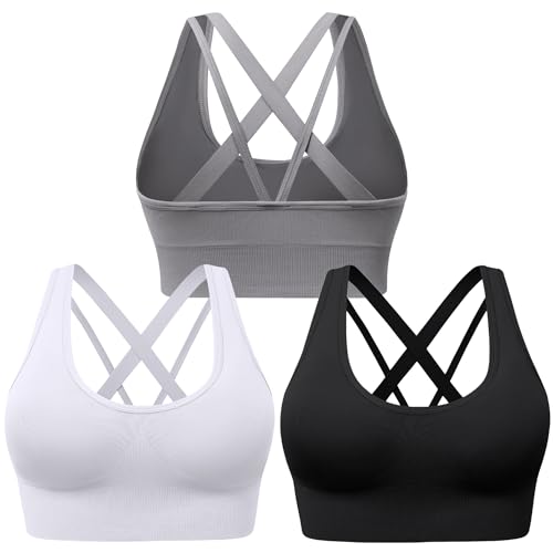 Image of Evercute Cross Back Sport Bras Padded Strappy Criss Cross Cropped Bras for Yoga Workout Fitness Low Impact